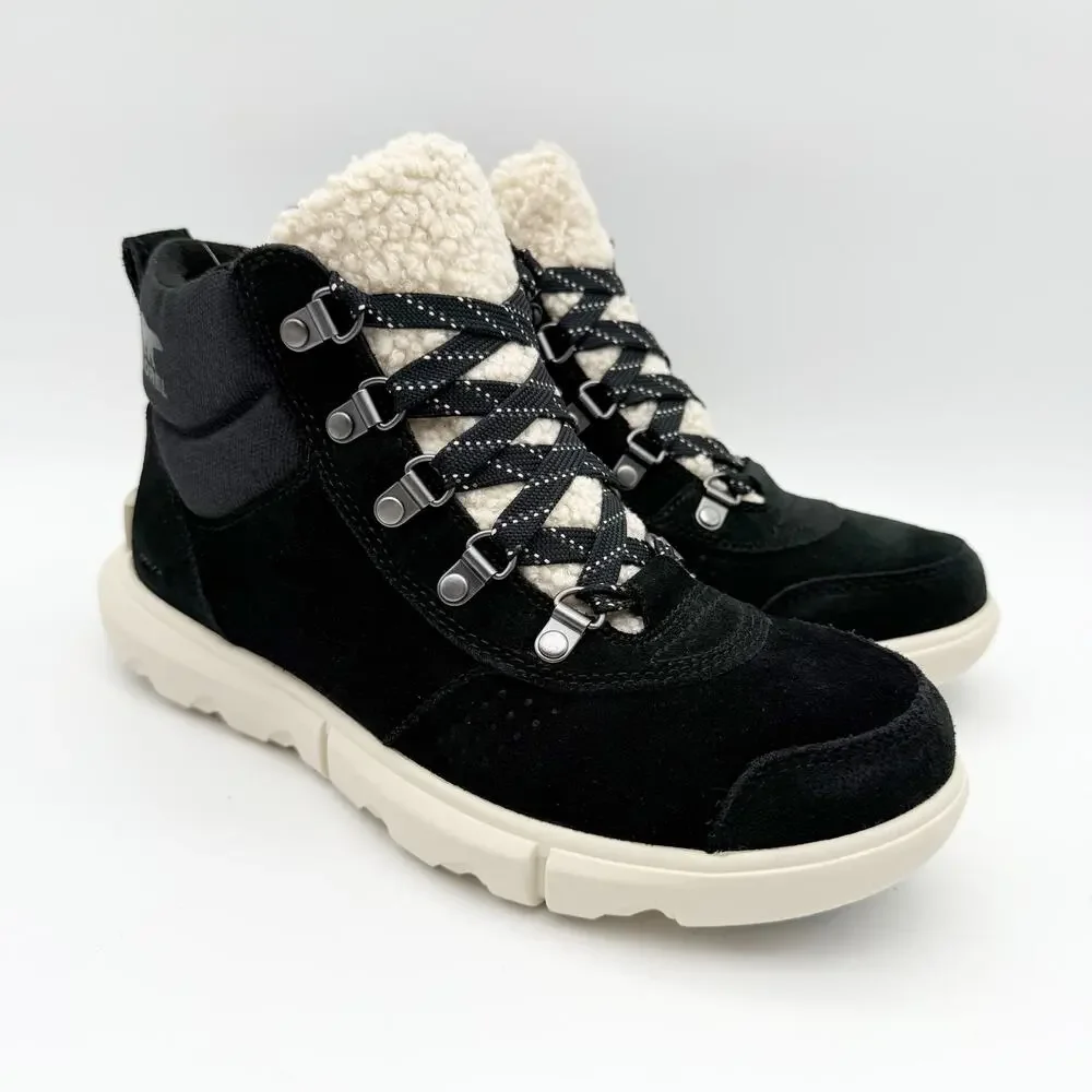 Sorel Women Explorer Next Hiker Bootie US 7 Black Suede Waterproof Insulated NIB